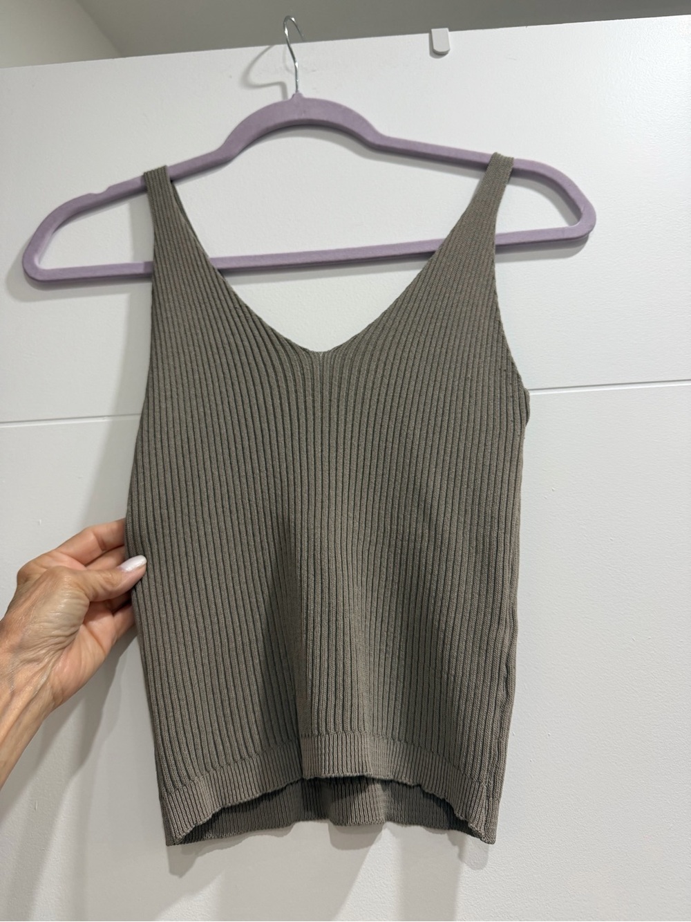 Ribbed V-Neck Knit Tank Top - Taupe it’s stretch it would fit S/M it’s Italian